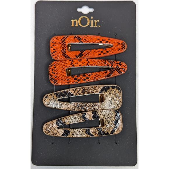 nOir Snakeskin Hair Clips Barrettes Set Orange Grey Accessories - Picture 1 of 3